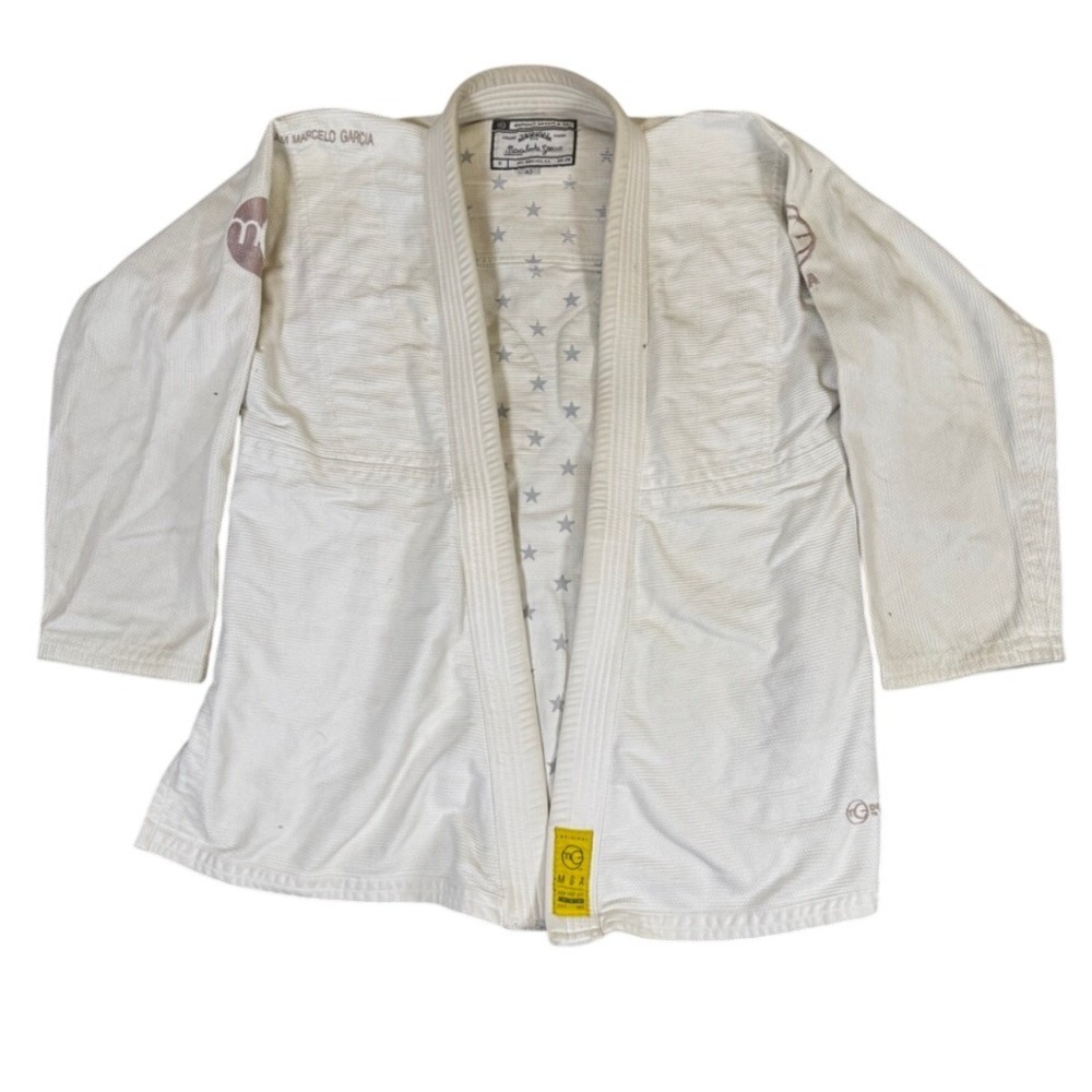 Marcelo Garcia MGA BJJ Gi Top White Pearl Weave Size A2 Guigo Team Patches